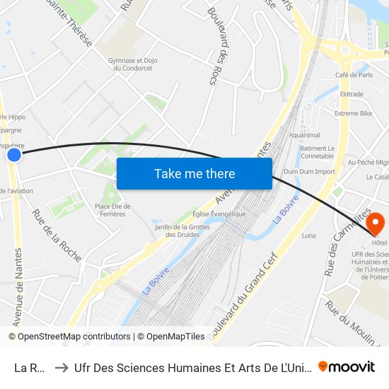 La Roche to Ufr Des Sciences Humaines Et Arts De L'Université De Poitiers map