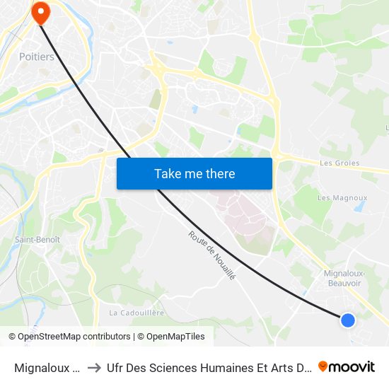 Mignaloux Aquitaine to Ufr Des Sciences Humaines Et Arts De L'Université De Poitiers map