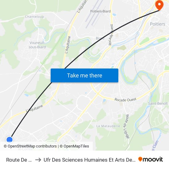 Route De Béruges to Ufr Des Sciences Humaines Et Arts De L'Université De Poitiers map