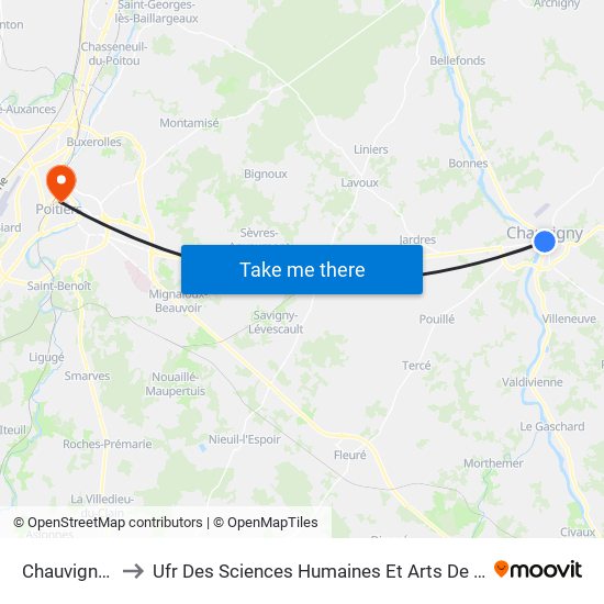 Chauvigny Mairie to Ufr Des Sciences Humaines Et Arts De L'Université De Poitiers map
