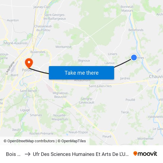 Bois Carré to Ufr Des Sciences Humaines Et Arts De L'Université De Poitiers map