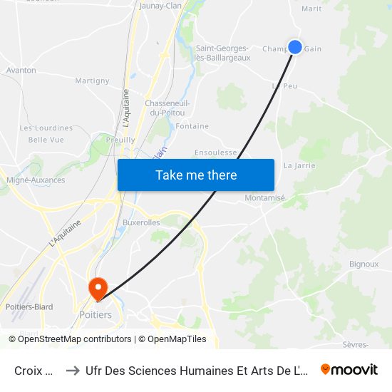 Croix Giraud to Ufr Des Sciences Humaines Et Arts De L'Université De Poitiers map