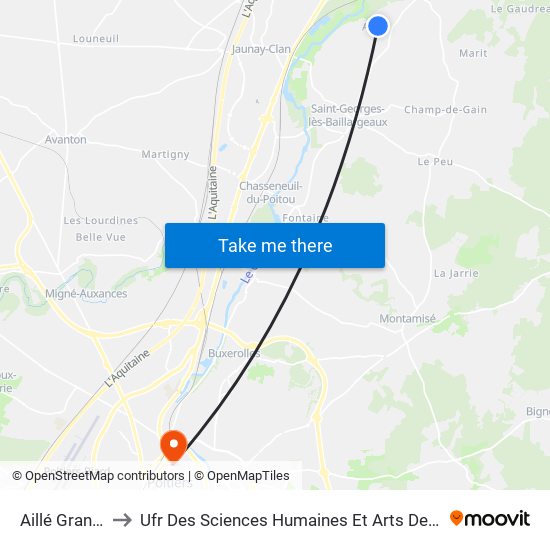 Aillé Grands Prés to Ufr Des Sciences Humaines Et Arts De L'Université De Poitiers map