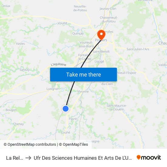 La Reliette to Ufr Des Sciences Humaines Et Arts De L'Université De Poitiers map