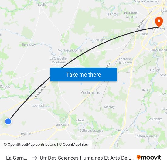 La Garnaudière to Ufr Des Sciences Humaines Et Arts De L'Université De Poitiers map
