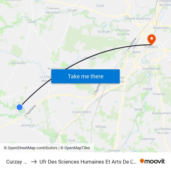 Curzay Cueille to Ufr Des Sciences Humaines Et Arts De L'Université De Poitiers map