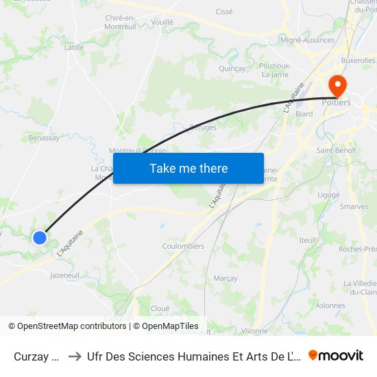Curzay Centre to Ufr Des Sciences Humaines Et Arts De L'Université De Poitiers map