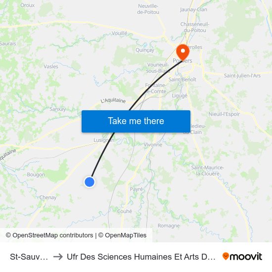 St-Sauvant Vitré to Ufr Des Sciences Humaines Et Arts De L'Université De Poitiers map