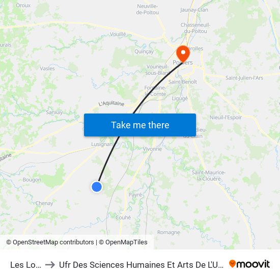Les Longes to Ufr Des Sciences Humaines Et Arts De L'Université De Poitiers map