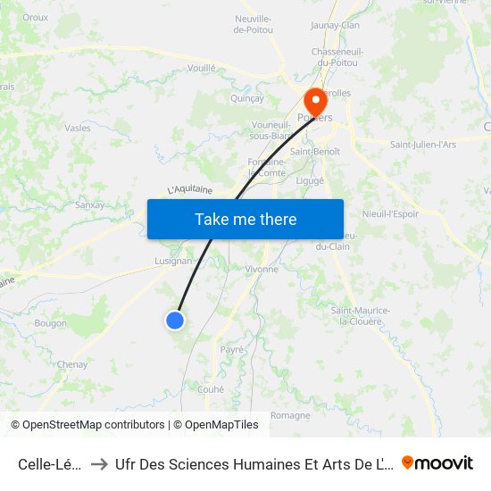 Celle-Lév. Parc to Ufr Des Sciences Humaines Et Arts De L'Université De Poitiers map