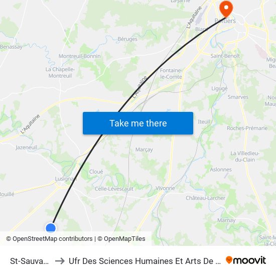 St-Sauvant Forêt to Ufr Des Sciences Humaines Et Arts De L'Université De Poitiers map