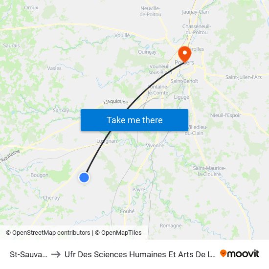 St-Sauvant Cité to Ufr Des Sciences Humaines Et Arts De L'Université De Poitiers map