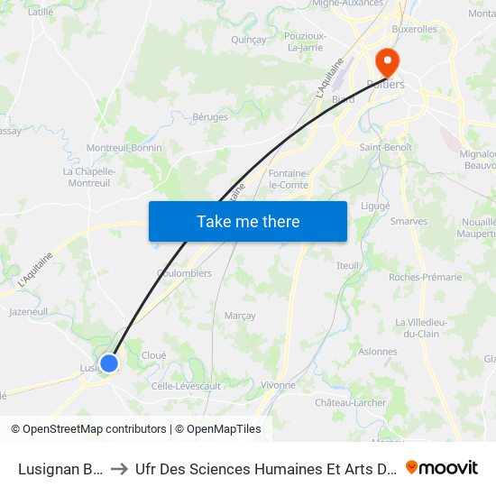 Lusignan Bourceron to Ufr Des Sciences Humaines Et Arts De L'Université De Poitiers map