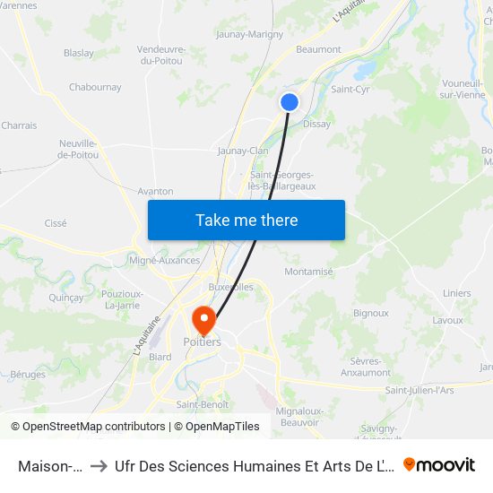 Maison-Neuve to Ufr Des Sciences Humaines Et Arts De L'Université De Poitiers map