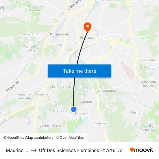 Maurice Parisot to Ufr Des Sciences Humaines Et Arts De L'Université De Poitiers map