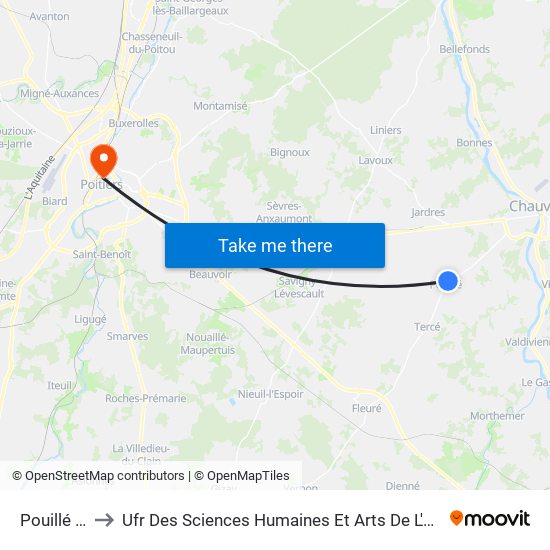 Pouillé Ecole to Ufr Des Sciences Humaines Et Arts De L'Université De Poitiers map