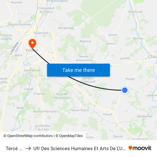 Tercé Ecole to Ufr Des Sciences Humaines Et Arts De L'Université De Poitiers map