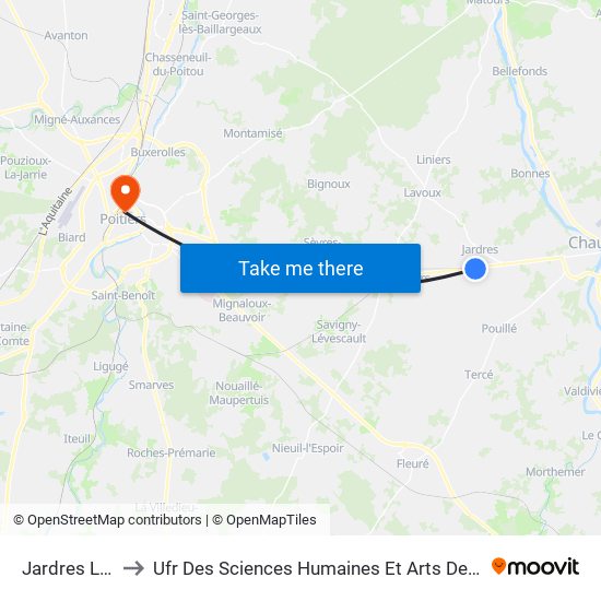 Jardres La Vallée to Ufr Des Sciences Humaines Et Arts De L'Université De Poitiers map