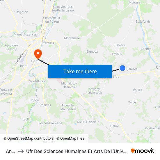 Anzec to Ufr Des Sciences Humaines Et Arts De L'Université De Poitiers map