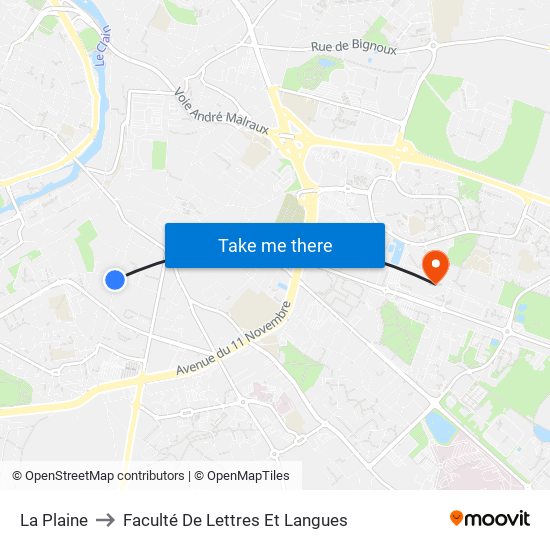 La Plaine to Faculté De Lettres Et Langues map