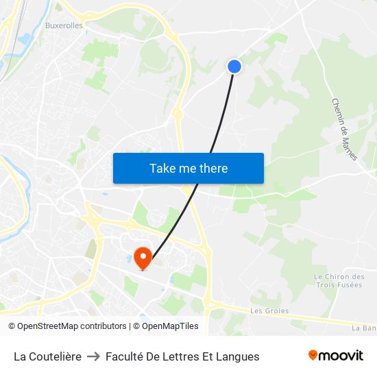 La Coutelière to Faculté De Lettres Et Langues map