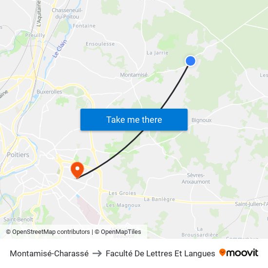 Montamisé-Charassé to Faculté De Lettres Et Langues map
