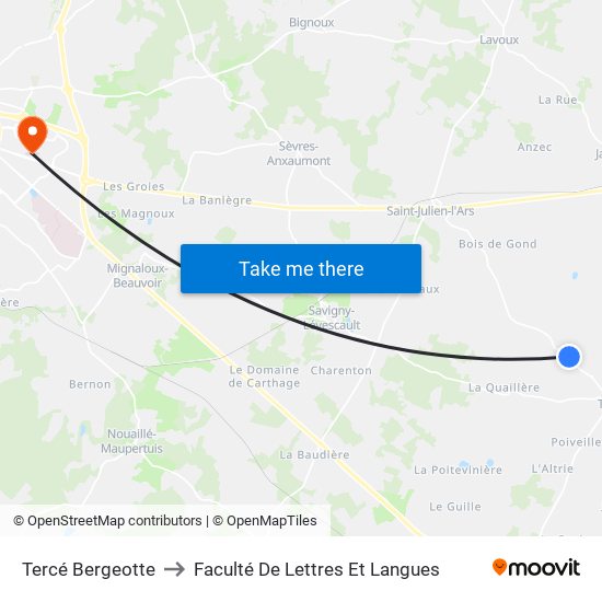 Tercé Bergeotte to Faculté De Lettres Et Langues map