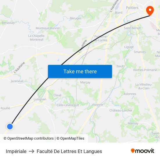 Impériale to Faculté De Lettres Et Langues map