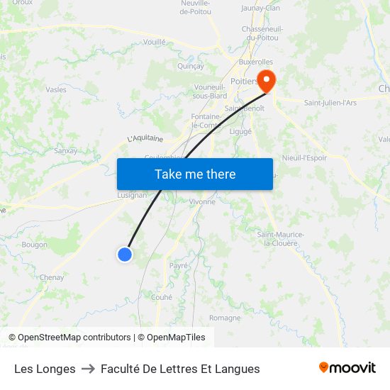 Les Longes to Faculté De Lettres Et Langues map