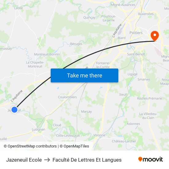 Jazeneuil Ecole to Faculté De Lettres Et Langues map