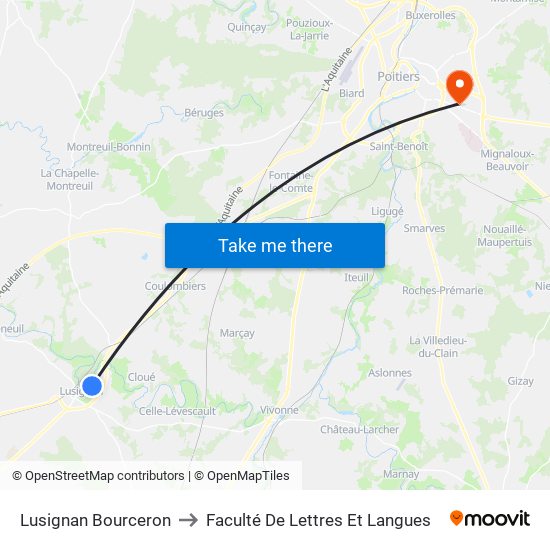 Lusignan Bourceron to Faculté De Lettres Et Langues map