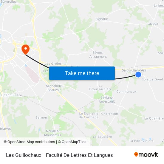 Les Guillochaux to Faculté De Lettres Et Langues map