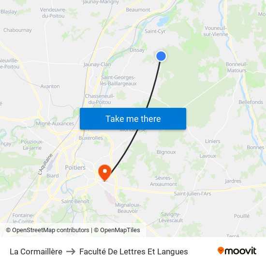 La Cormaillère to Faculté De Lettres Et Langues map