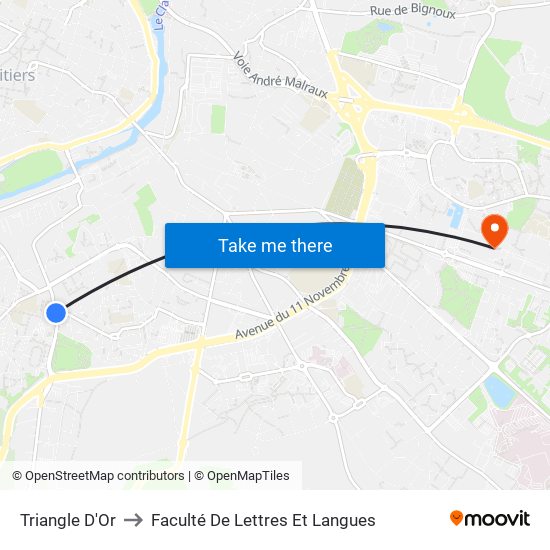 Triangle D'Or to Faculté De Lettres Et Langues map