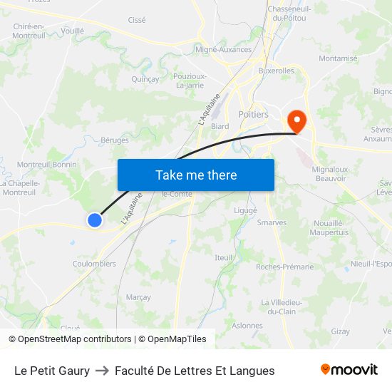 Le Petit Gaury to Faculté De Lettres Et Langues map