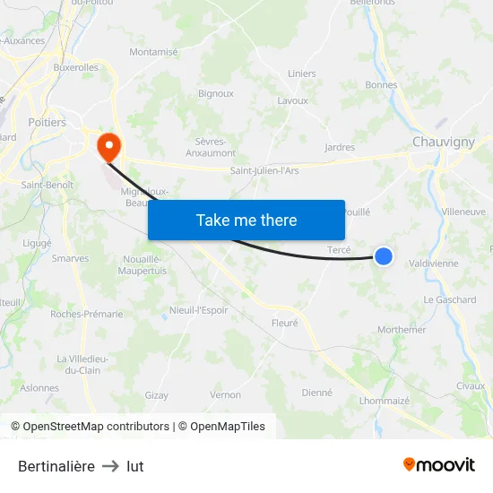Bertinalière to Iut map