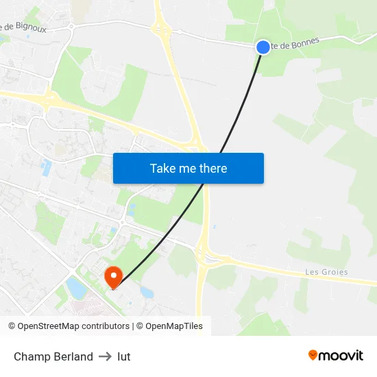 Champ Berland to Iut map