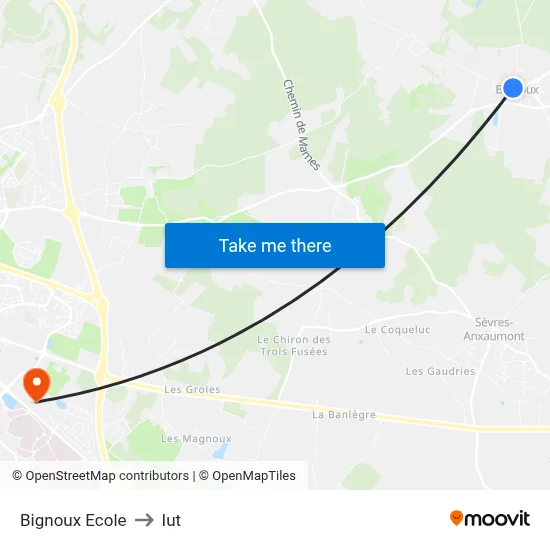 Bignoux Ecole to Iut map