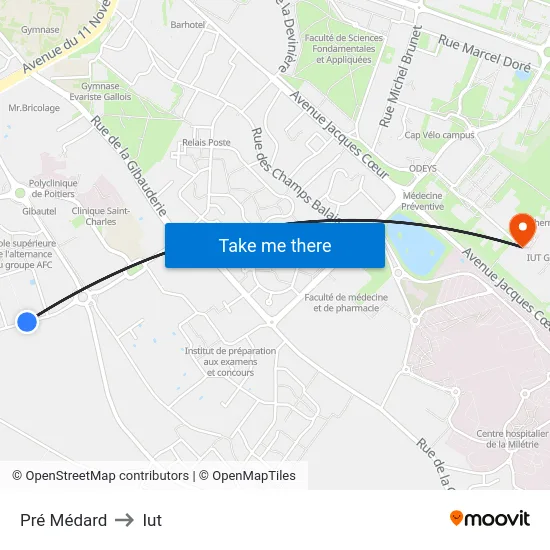Pré Médard to Iut map