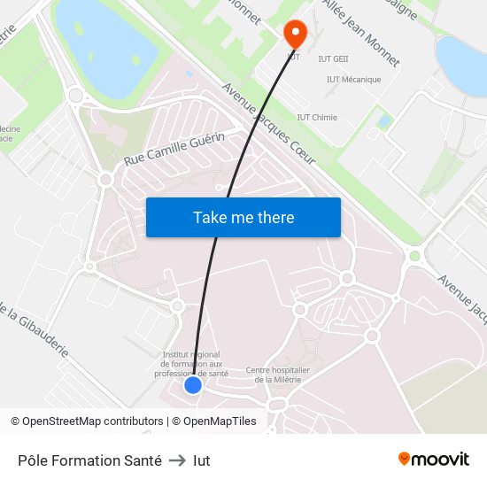 Pôle Formation Santé to Iut map