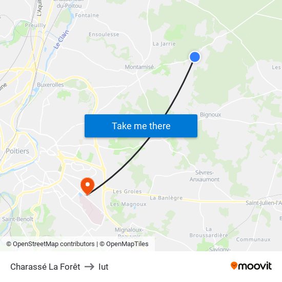 Charassé La Forêt to Iut map