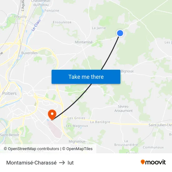 Montamisé-Charassé to Iut map