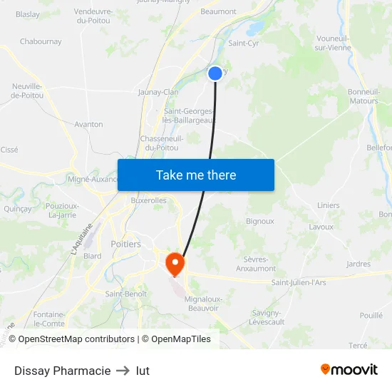 Dissay Pharmacie to Iut map