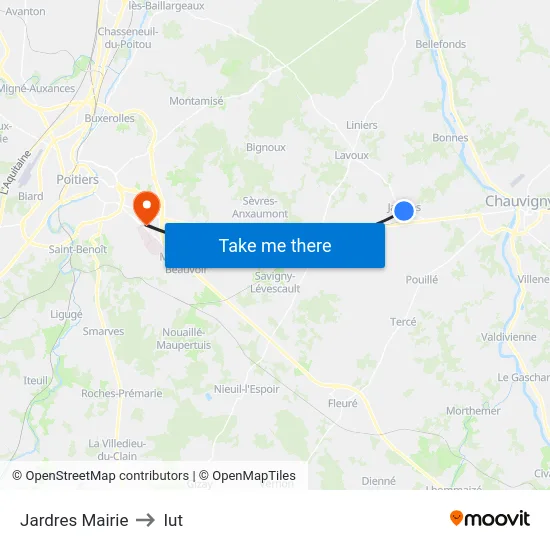 Jardres Mairie to Iut map