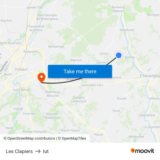 Les Clapiers to Iut map