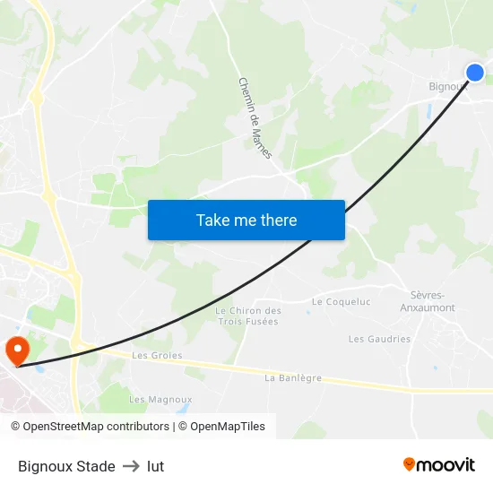Bignoux Stade to Iut map