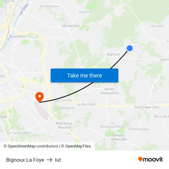 Bignoux La Foye to Iut map