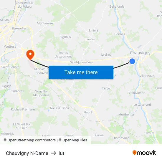 Chauvigny N-Dame to Iut map