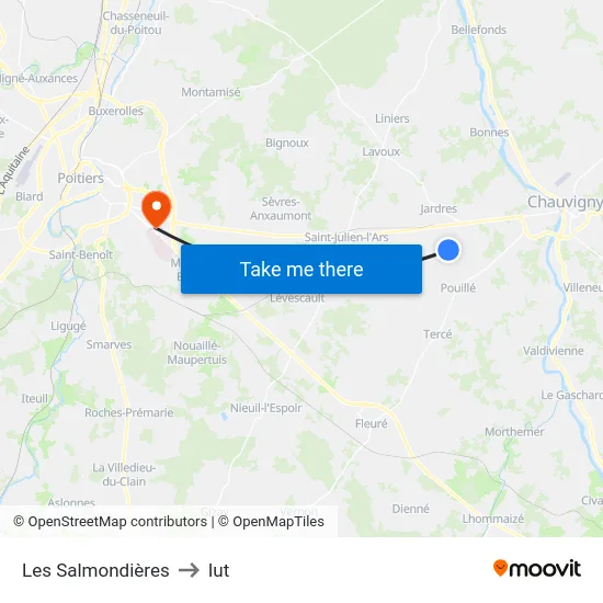 Les Salmondières to Iut map