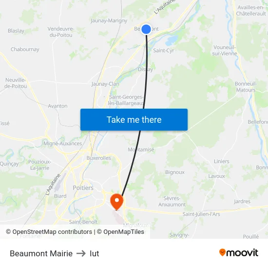 Beaumont Tricherie to Iut map